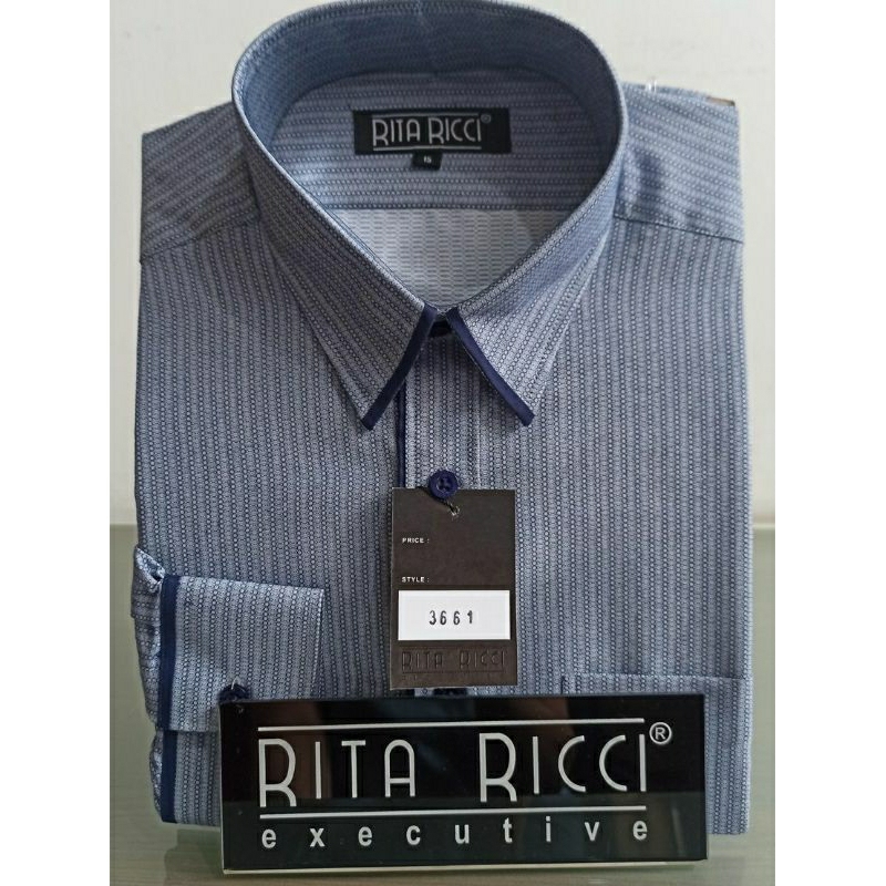 KEMEJA PRIA MOTIF GARIS WARNA BIRU LIST NAVY LENGAN PANJANG / PENDEK  RITA RICCI art 3661