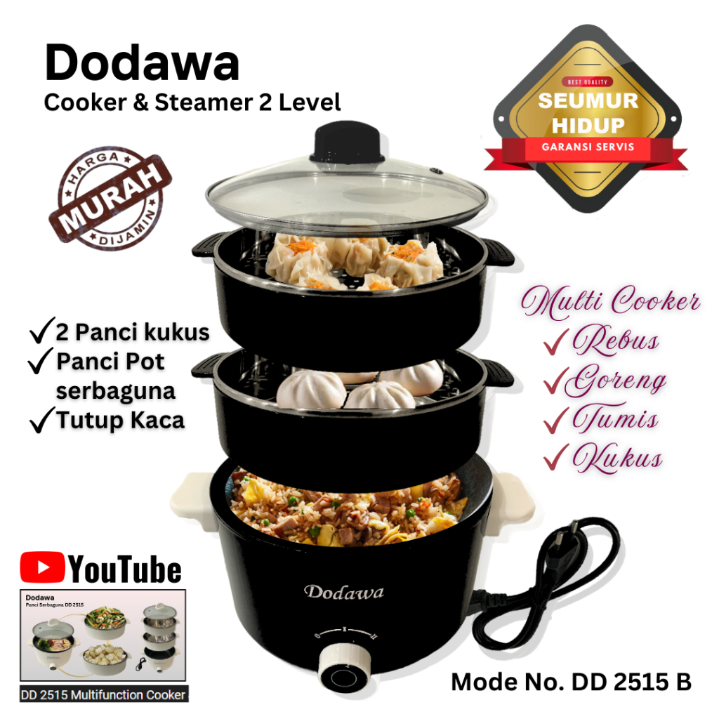 Multifunction cooker & steamer - Mesin kukus listrik 2 tingkat - multicooker - alat masak set - komp