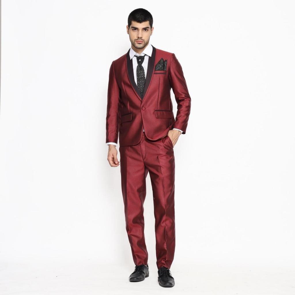 SEWA Full Set Jas Pria Semi Wool  Jas Pengantin Formal Maroon - YUNG