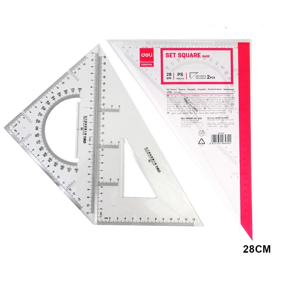 

Mistar Penggaris Segitiga 28 cm Triangle Set Square DELI 6430 Plastik