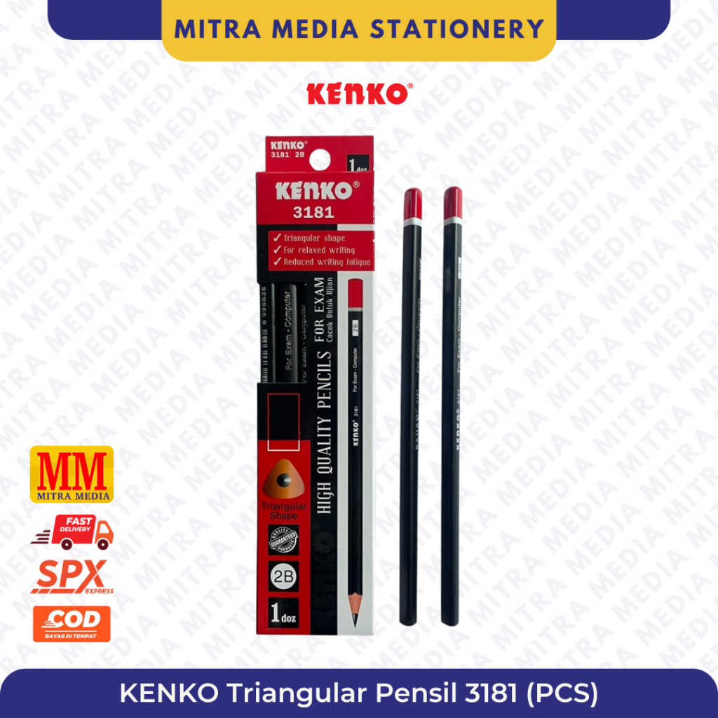 

Pencil 2B Kenko 3181 Segitiga Hitam Merah - Pensil Kayu Komputer Ujian Triangular