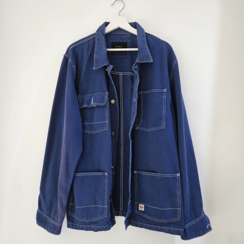 PRELOVED Jaket jeans / denim pria original brand ZARA Jeans biru size EUR/USA XL Mex 44