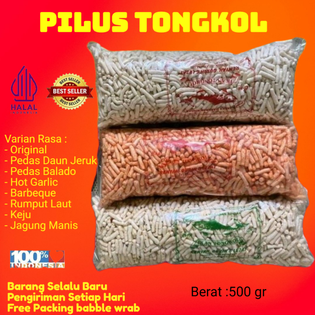 

KERUPUK PILUS TONGKOL 1 BAL 500 Gr HALAL, 8 VARIAN RASA, ENAK GURIH NAGIH