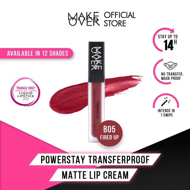 make over powerstay transferproff mate lip cream shade B05 fired up