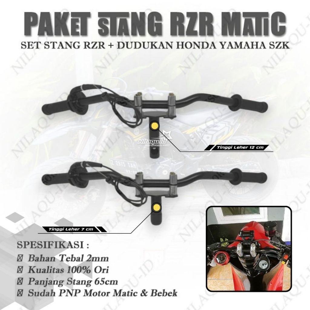 PAKET Stang Rzr Plus Dudukan Stang Universal Matic Bebek Honda Yamaha Suzuki Satria 2 Tak Tornado Sm