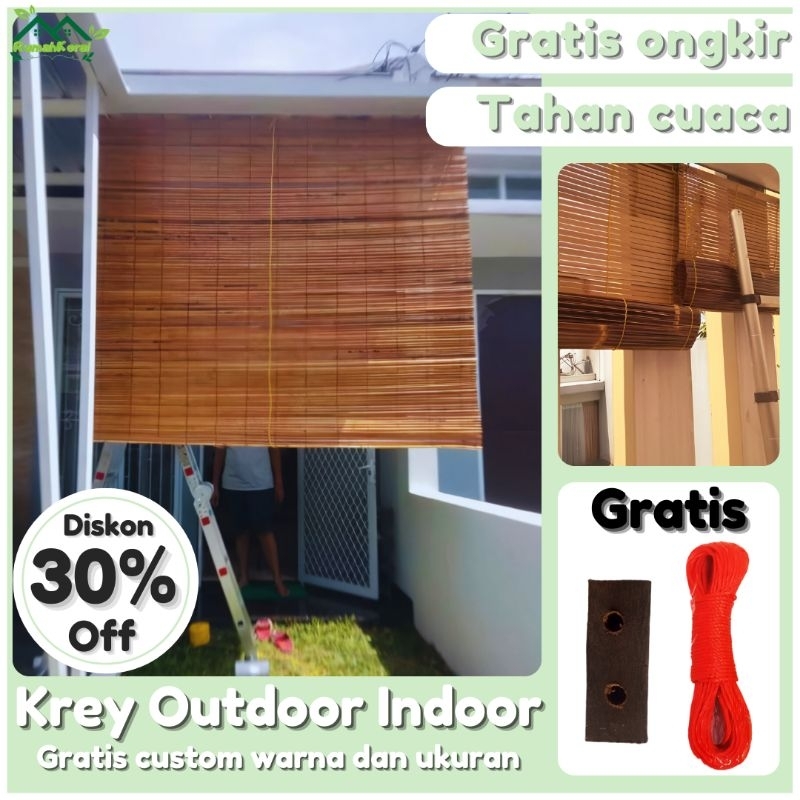 Tirai Jendela Size 70cm-75cm Estetik & Minimalis Bahan Alami Bambu Sawit