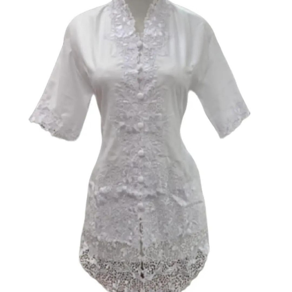 Atasan Kebaya Encim Bordir Polos Lengan Pendek Bahan Katun Premium Warna Putih