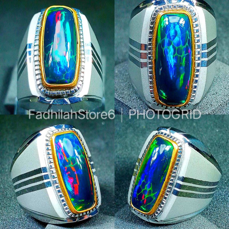 Cincin Monel Natural Kalimaya Black Opal Super Kembang Jarong Semi HC
