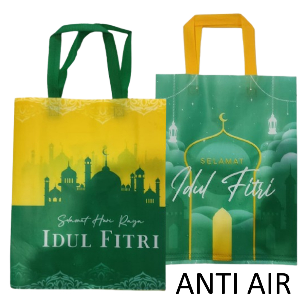 

Tas Hampers Souvenir Kain Spunbond Goodie Bag Laminasi Anti Air Lebaran Idul Fitri 2025 Ukuran 30x40