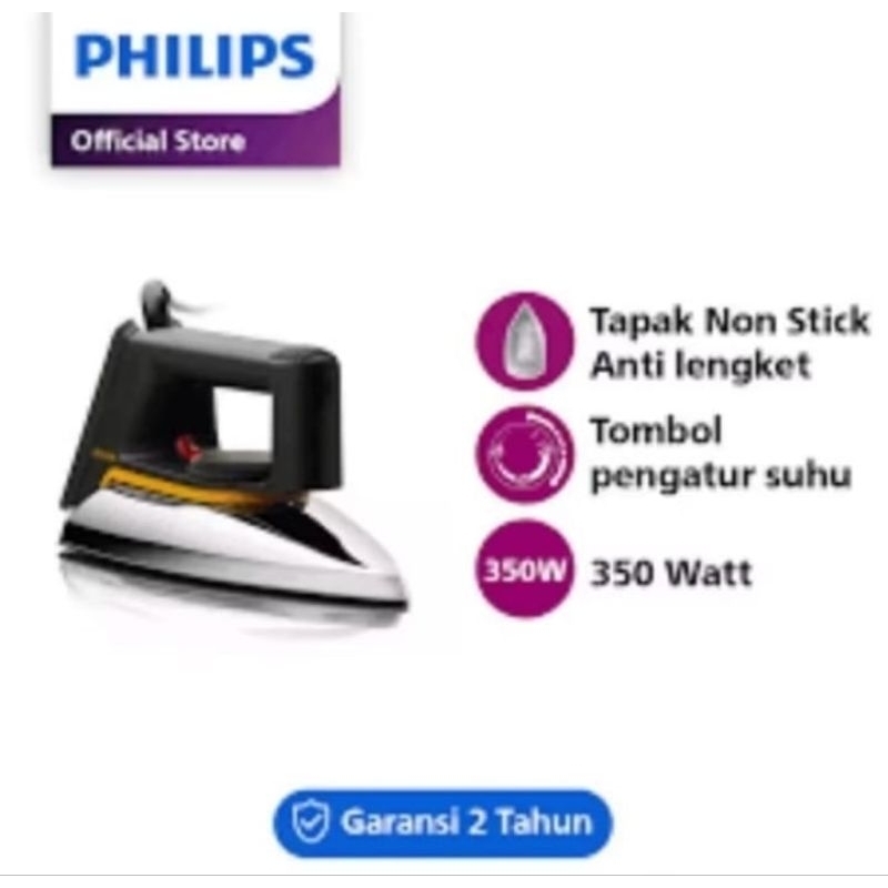 RK Philips Setrika Kering Classic HD1172/99 - Hitam Tapak Anti Lengket, setrika Philips, gosokan