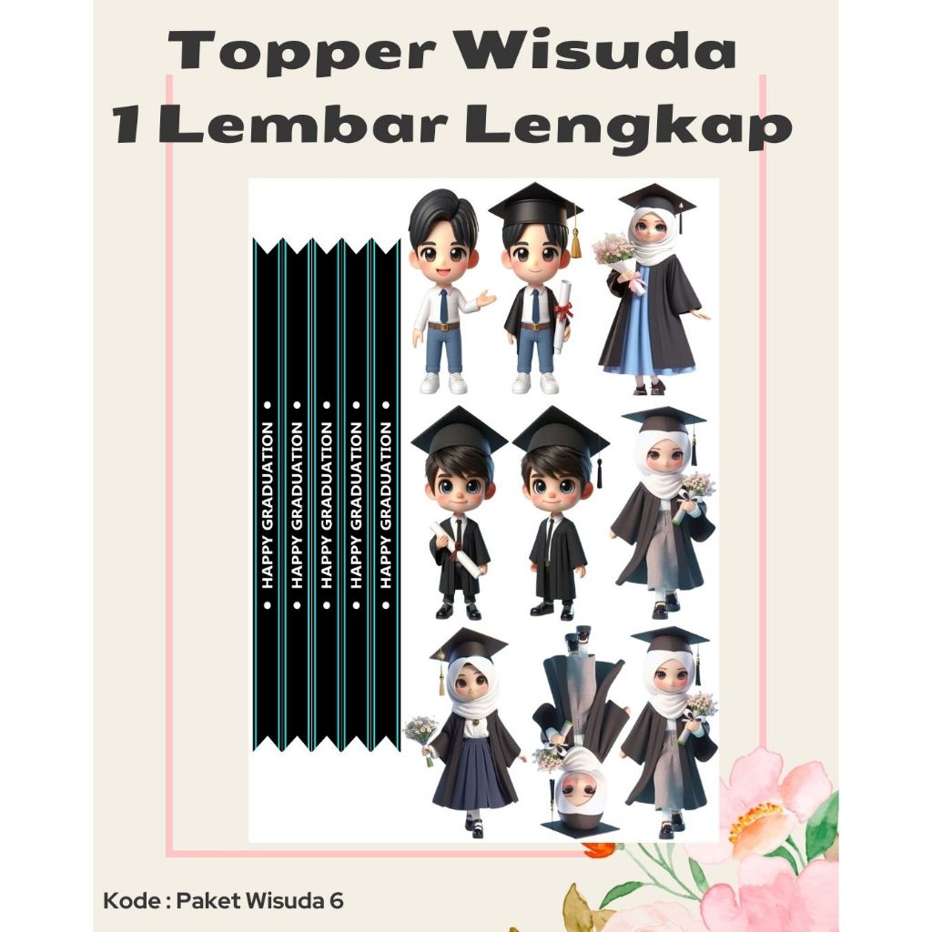 TOPPER WISUDA LENGKAP 1 LEMBAR // Perlengkapan Buket Wisuda // Topper Graduations Murah