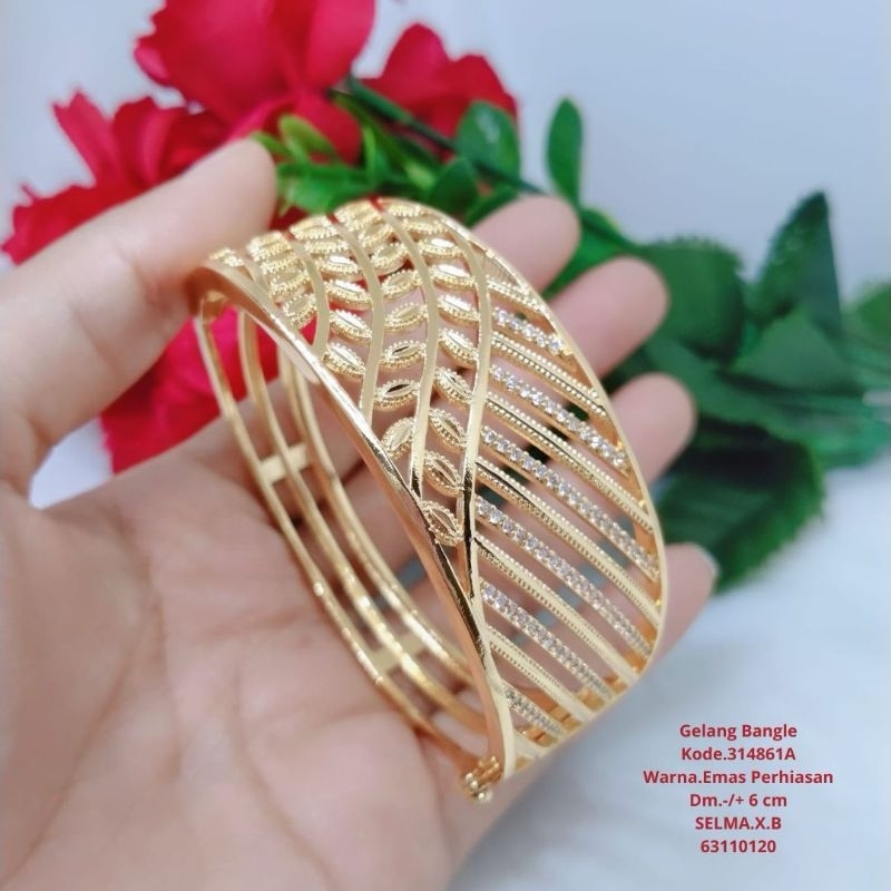 gelang bangle jumbo titanium lapis emas aksesories fashion