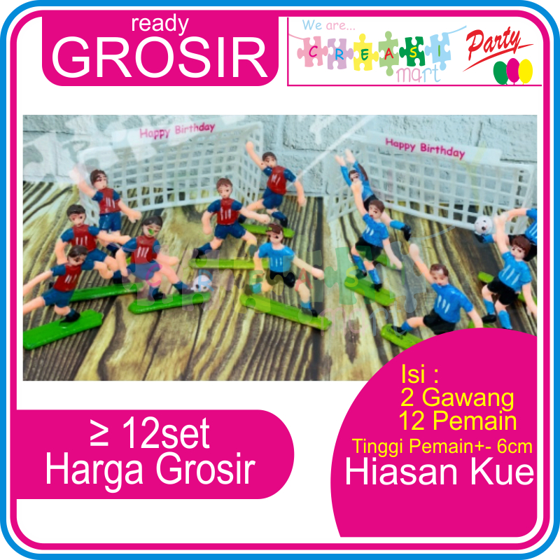Hiasan / Mainan Kue Tart Sepak Bola 1 Set 12 pemain 2 gawang Miniatur Maket Dekorasi Kue Ulang Tahun