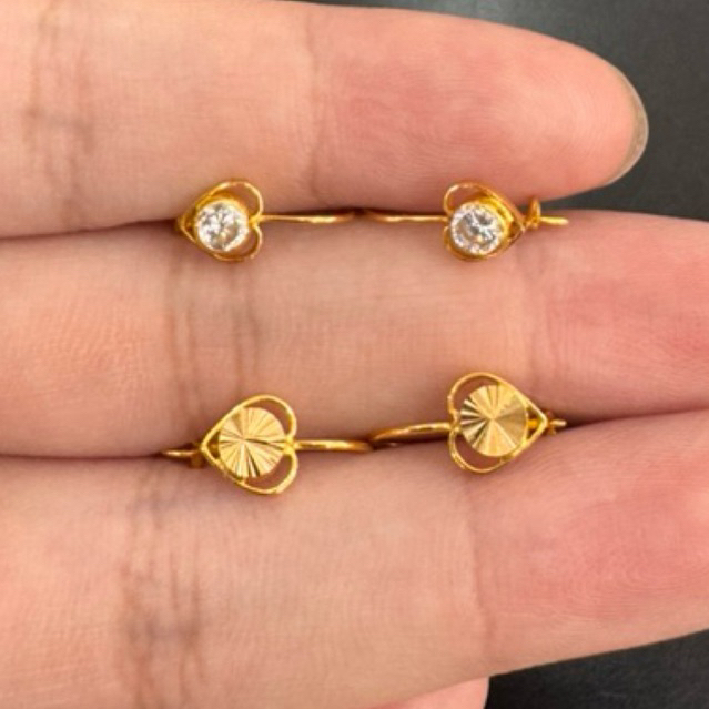 Anting jepit love jedar solitaire diamond look model terbaru kadar emas 875 20 k