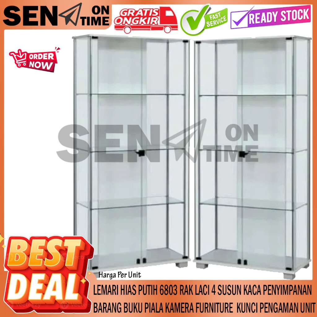 Lh 6803 Lemari Hias Menyimpan Rak Furniture Pengaman Ukuran 100x50x180 Cm Kayu Putih  Rapi Bahan Kua