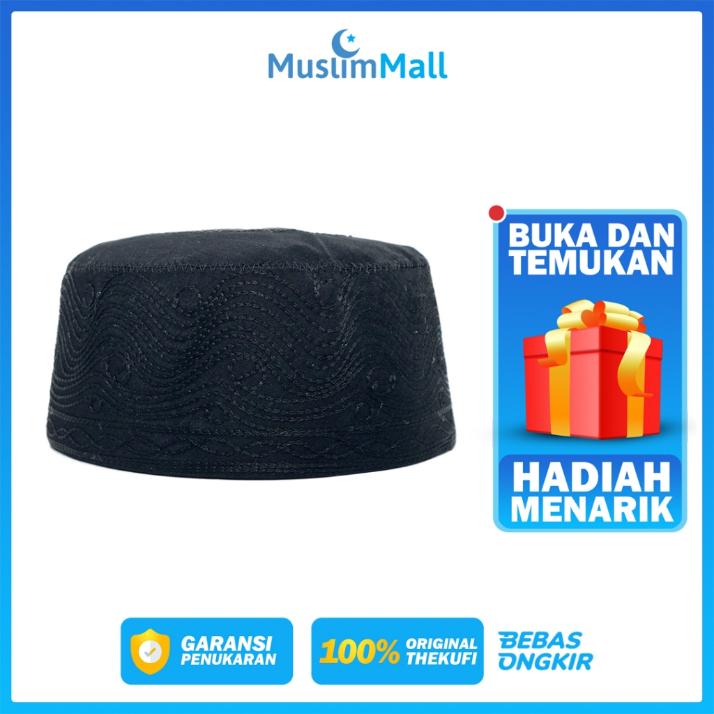 Peci Hitam Madinah Bahan Katun Premium Bordir Madinah Warna Hitam Polos Bahan Lembut Berkualitas - T