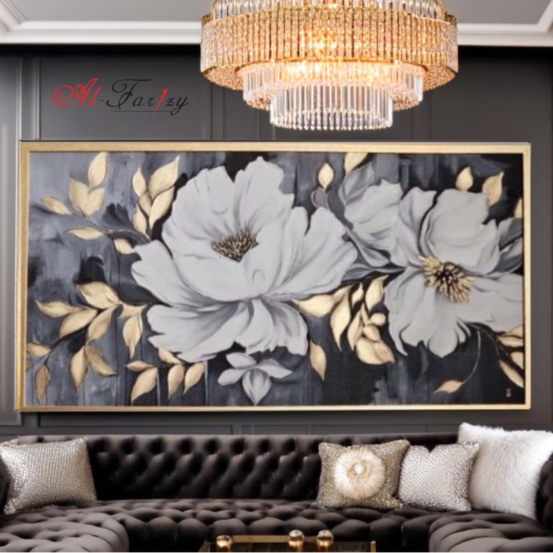 Lukisan Bunga Mawar Gold Lukisan Aesthetic Hiasan Dinding Dekorasi Dinding