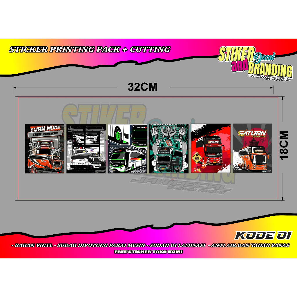 

sticker pack versi BUS , chrom , 30X20 , print cut laminasi anti gores anti pudar