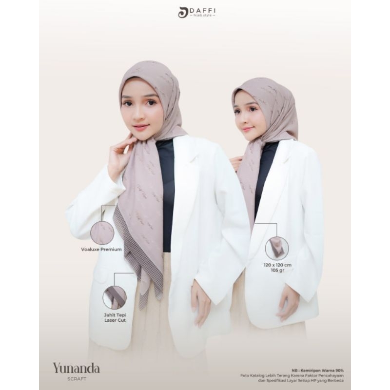Hijab Daffi Yunanda Scarf hijab segiempat jahit tepi ORI Daffi