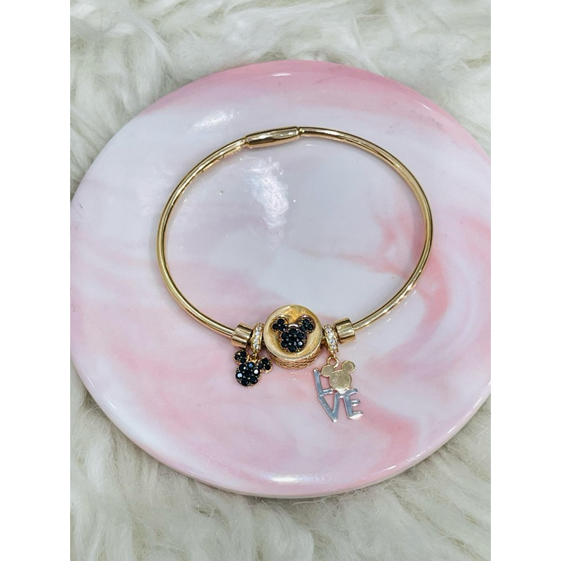 gelang bangle mickey mouse AD hitam LOVE emas asli kadar 700
