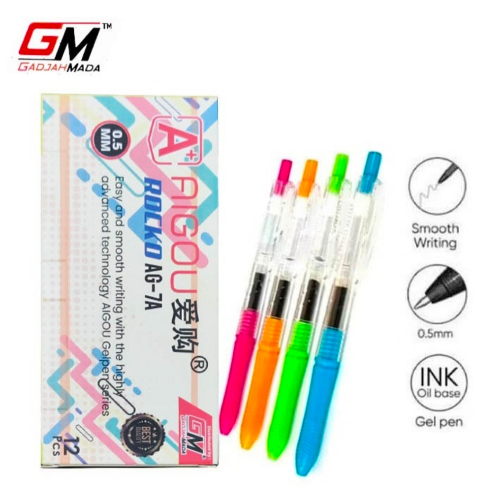 

Pulpen Gel GM ROCKO AIGOU GM Gel Pen 0.5mm Tinta Hitam isi 12 pcs