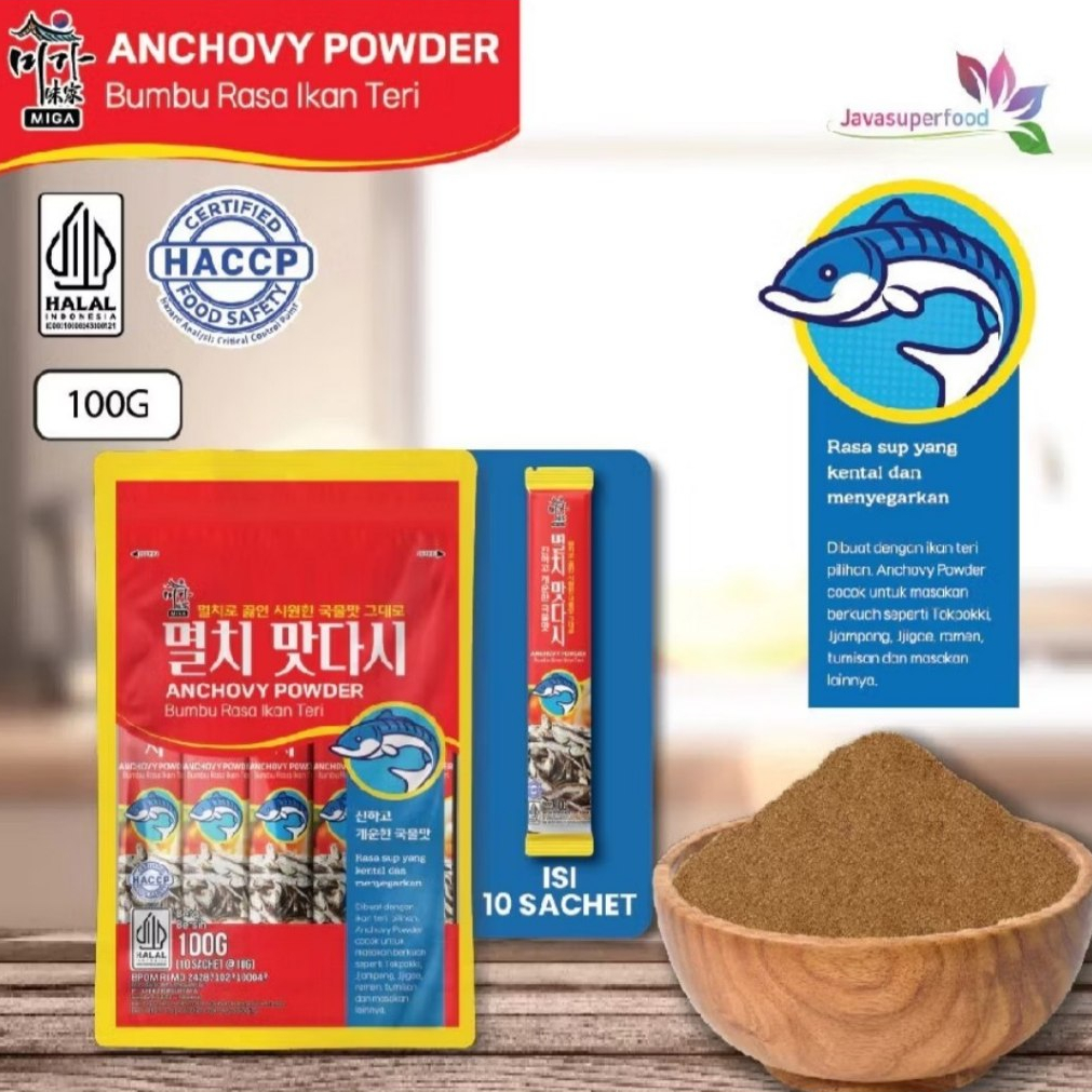 

Dashida Anchovy Powder - Bumbu Bubuk Rasa Ikan Teri - Anchovy Soup Stock - 100g (isi 10 sachet) - Halal