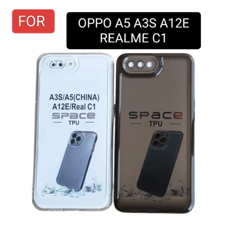 CASE CLEAR AIR BAG OPPO A5 A3S A12E REALME C1. SILIKON CASING BENING TRANSPARAN HITAM PUTIH PRESISI 