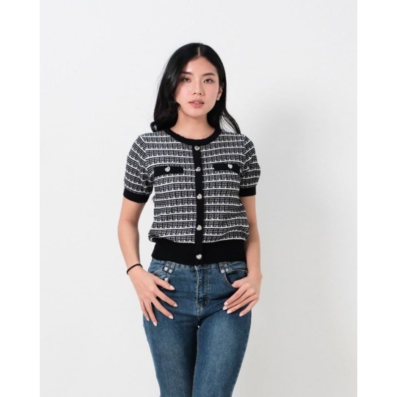 Knit Top Wanita Knit Top Lengan Pendek Motif / Atasan Wanita Lengan Pendek