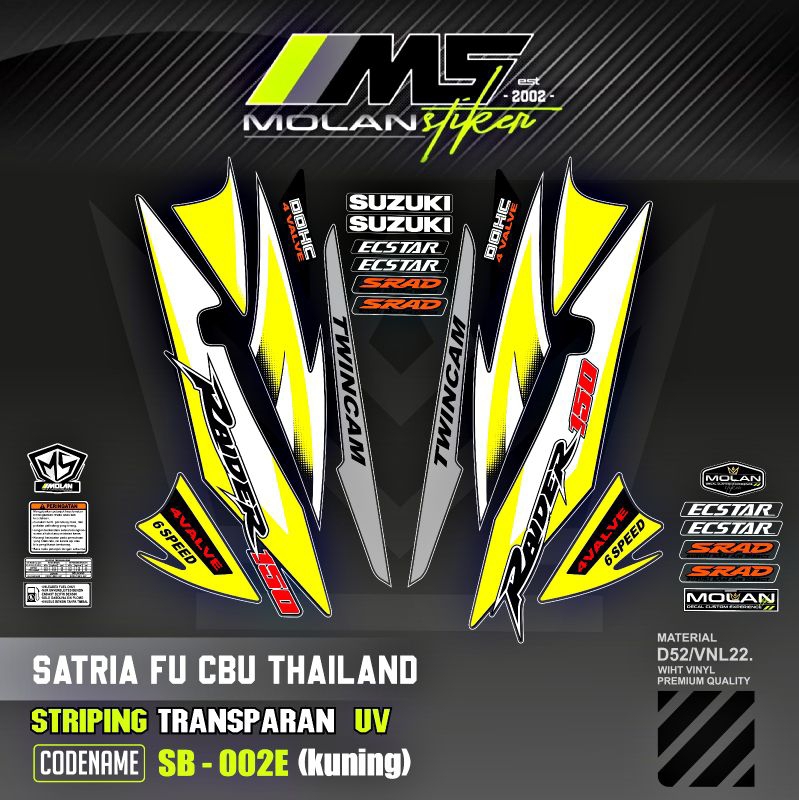 Decal Sticker Striping Variasi Transparan Uv Satria Fu Cbu Thailand 2005/2006 Raider 150 Suzuki Satr
