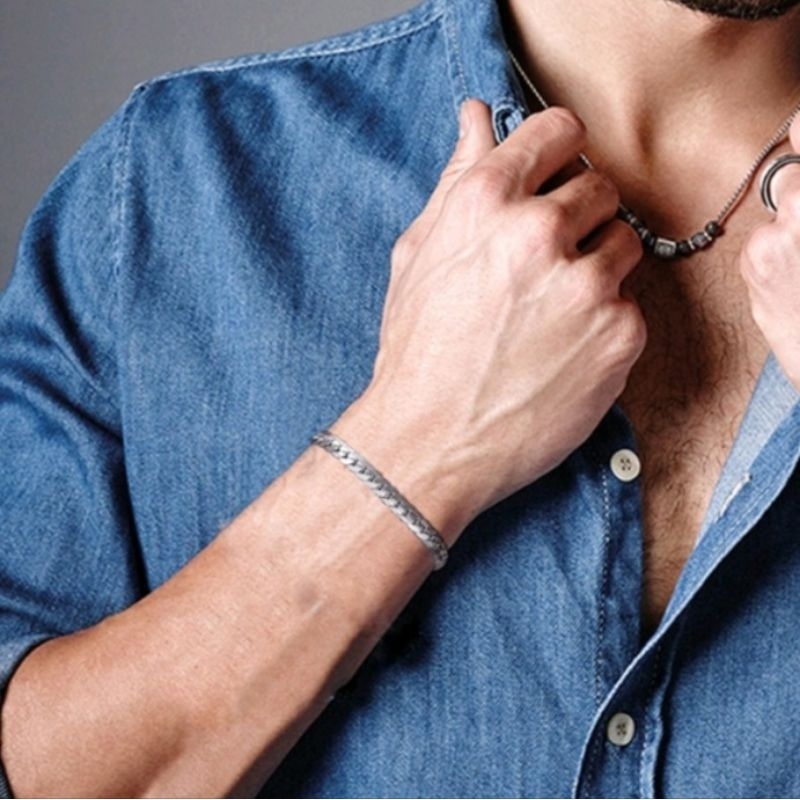 GELANG TITANIUM PRIA WANITA MODEL RANTAI PIPIH TIDAK BERKARAT