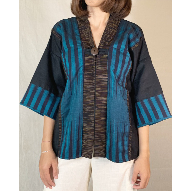 SAGARA Dharaa Blouse Wanita (Kombinasi Linen & Tenun Endek Bali)