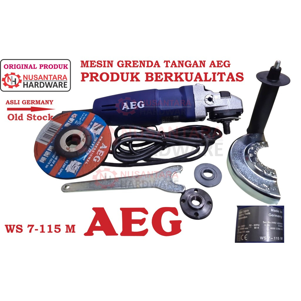 angle grinder 4 aeg ws 7-115 m made in germany, mesin gerinda 4" aeg, mesin polesh 4" aeg, mesin pot