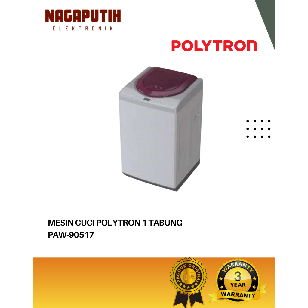 MESIN CUCI 1 TABUNG POLYTRON AUTO PAW-90517