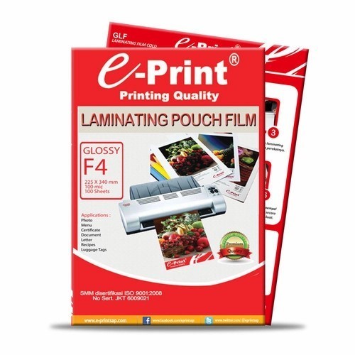 

Plastik Laminating Film F4 E-print Isi 100 Lembar Tebal 100 Mic