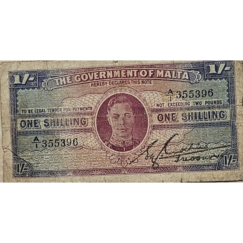 Super Sangat Langka Banget Uang Asinh one shilling goverment negara malta tahun 1940 -1943 kondisi u