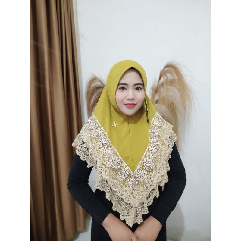 jilbab fo Kania renda 3 tumpuk mewah cantik