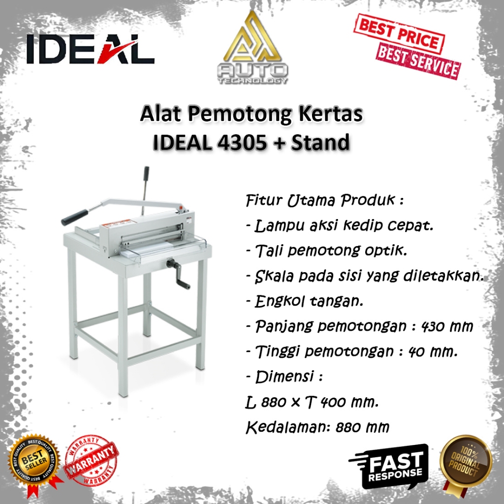 

Alat Pemotong Kertas | Letter Paper Cutter | IDEAL 4305 + Stand | Manual Guillotines