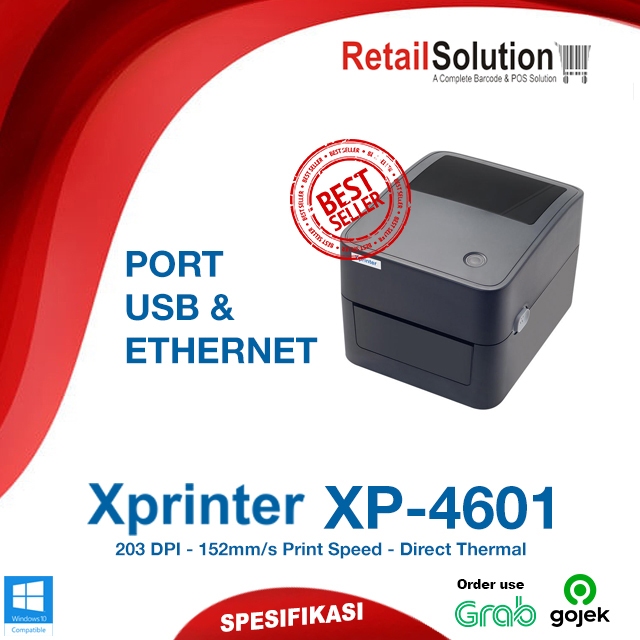 Printer Thermal Barcode Stiker Ethernet LAN - Xprinter XP4601 XP-4601