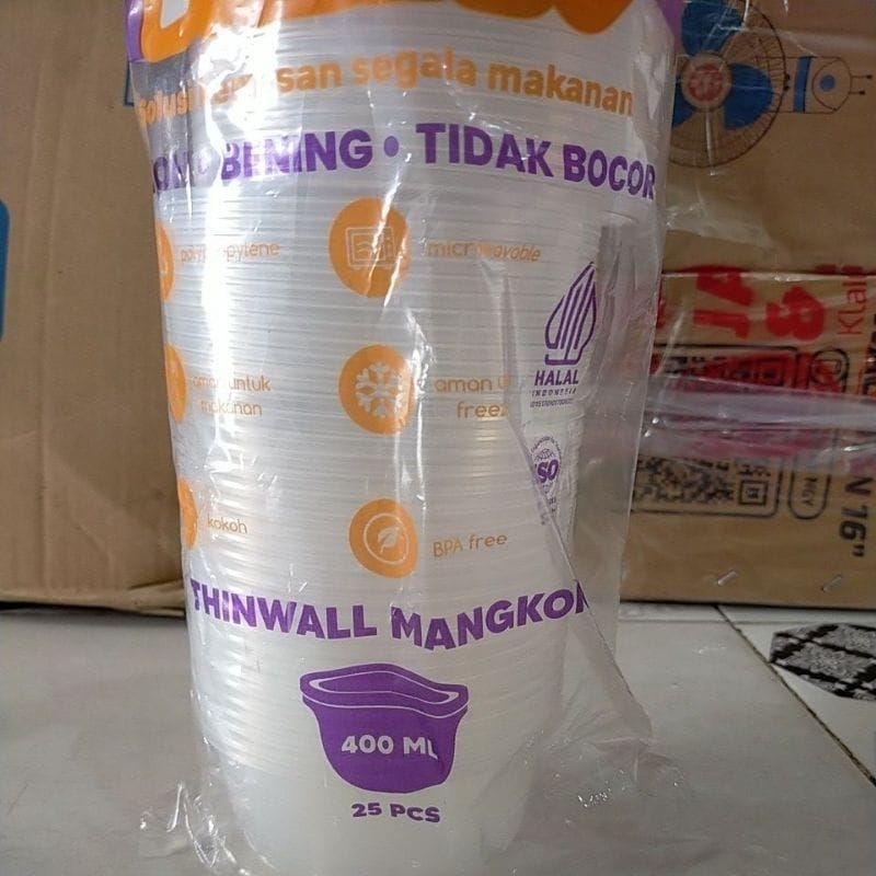 Thinwall Plastik Mangkok Klir 400ml + Tutup (Isi 25pcs) / Thinwall Bulat Bening / Cup Pudding Bowl /