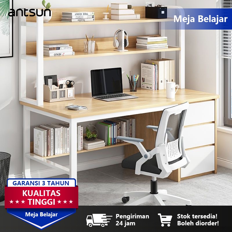 Meja Belajar Minimalis dengan Laci, Meja Kantor dan Komputer Serbaguna, Meja Kerja Kayu MDF Rangka B
