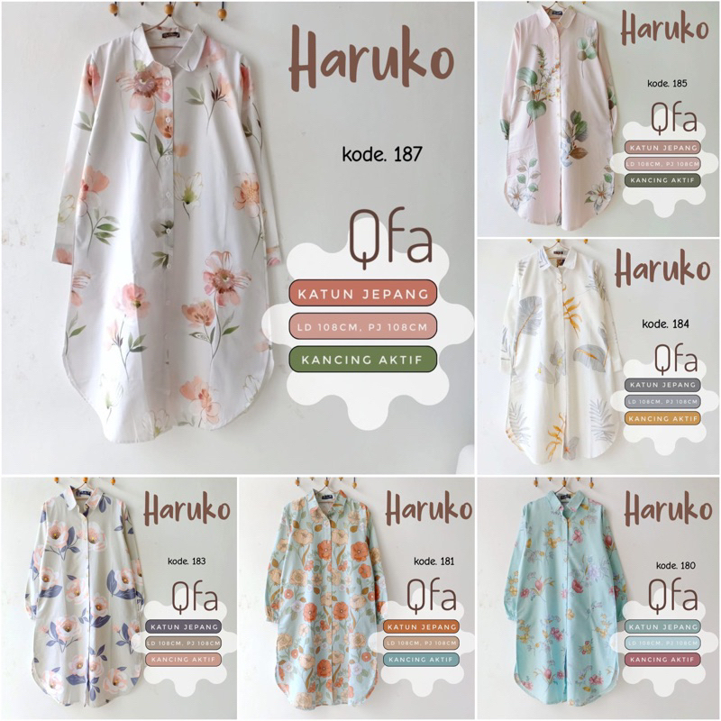 HARUKO • AMELIA • QFA • tunik tunic atasan wanita katun jepang motif bunga daun