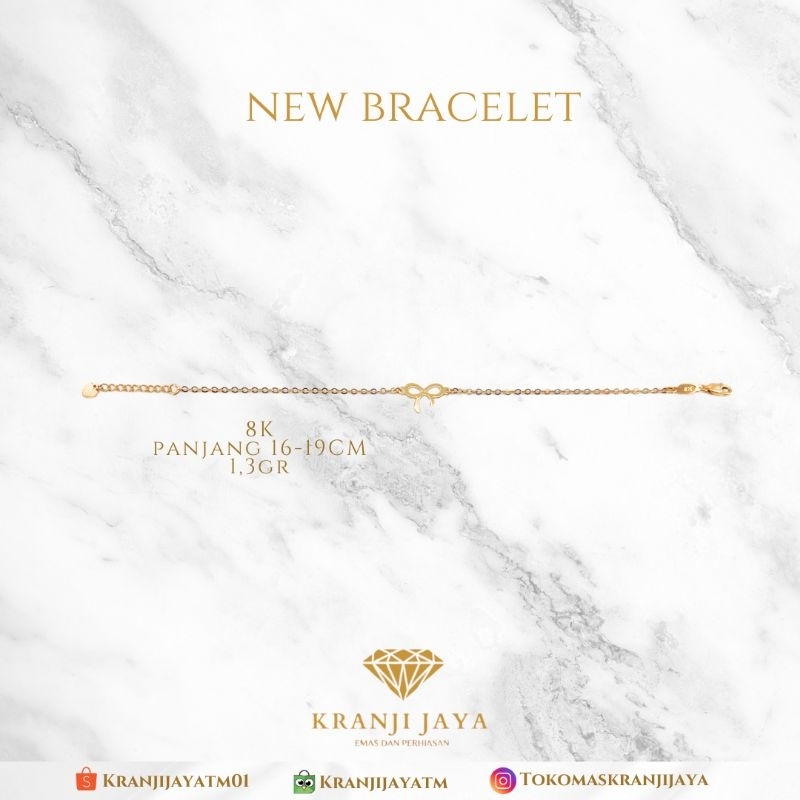 Gelang Rantai Pita Emas 8K