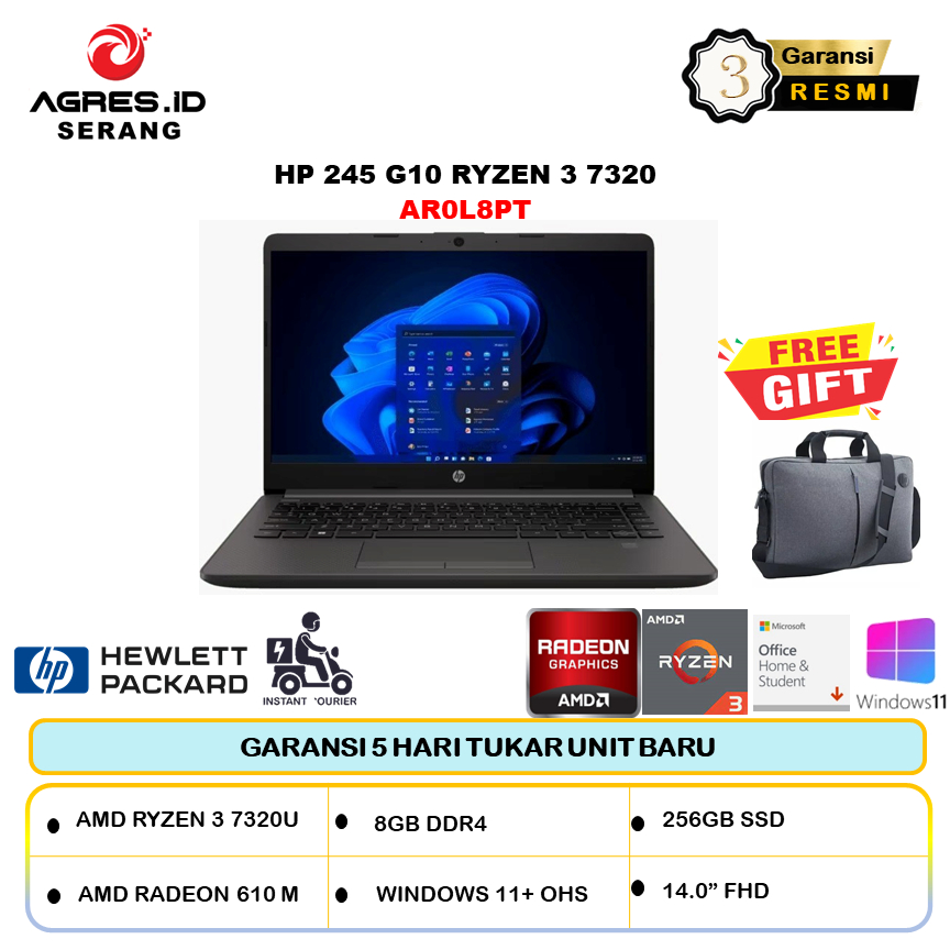 HP 245 G10 AMD Ryzen 3 7320 8GB 256GB Windows 11 Garansi Resmi