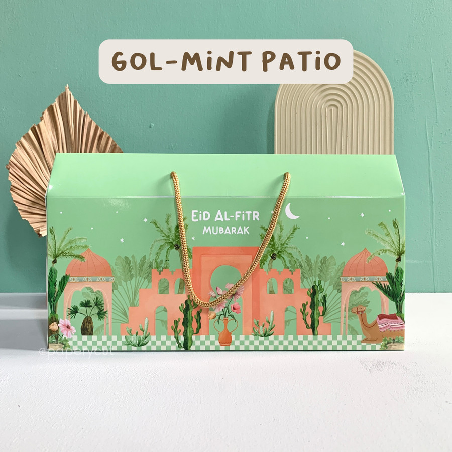 

box dus packing hampers kue cookies 3 jar lebaran idul fitri tema gold patio ukuran 30 x 10 x 13 cm