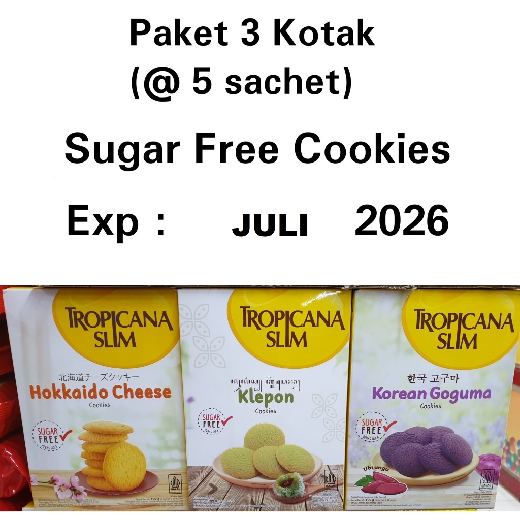 

PAKET 3 KOTAK Tropicana Slim Cookies Sugar Free (@5 Sachet)