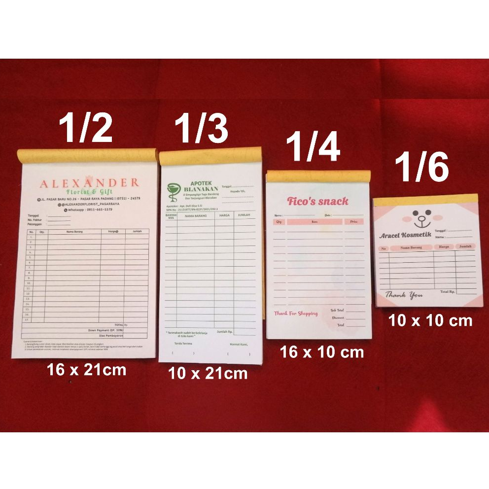 

CUSTOM NOTA /JUAL NOTA CUSTOM UKURAN / NOTA KWITANSI / free design