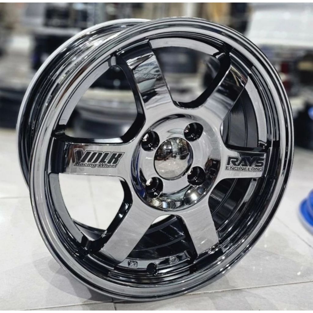 velg racing r15 TE37 BLACK CHROME velg mobil brio agya jazz ayla city