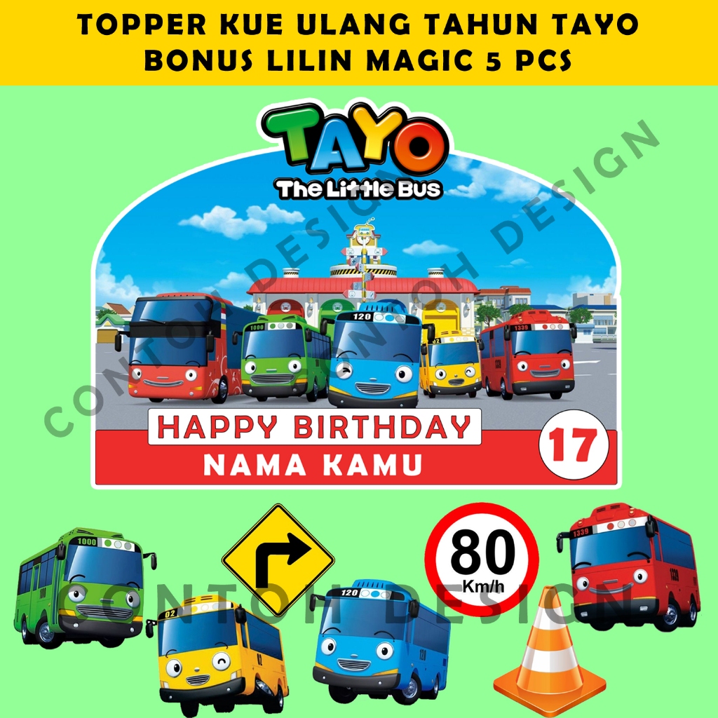 

Topper Kue Ulang Tahun Tayo Free 5 Lilin | Dekorasi Kue Ulang Tahun Anak Tayo Custom Nama