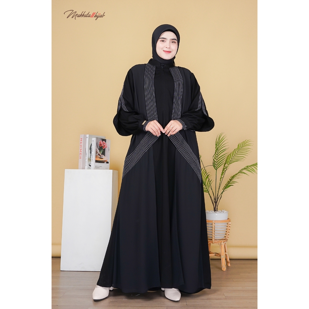 NEW Rayya Dress Gamis Wanita Jetblack Kekinian Premium Elegan Cantik Mewah Butik Original Makkata Hi