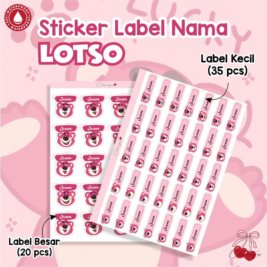 

Sticker Label Nama Anak / Sticker Lotso / Sticker Custom Nama Karakter / Stiker Nama Anak Waterproof